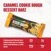 Clean Eatz Dessert bar packaging with caramel cookie dough flavor on a white background