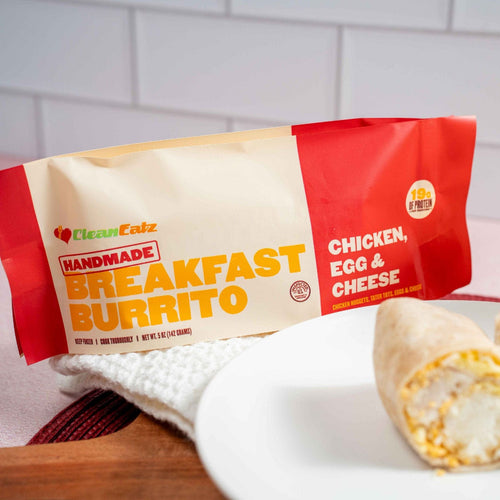 Chicken egg and cheese burrito with golden toasted tortilla