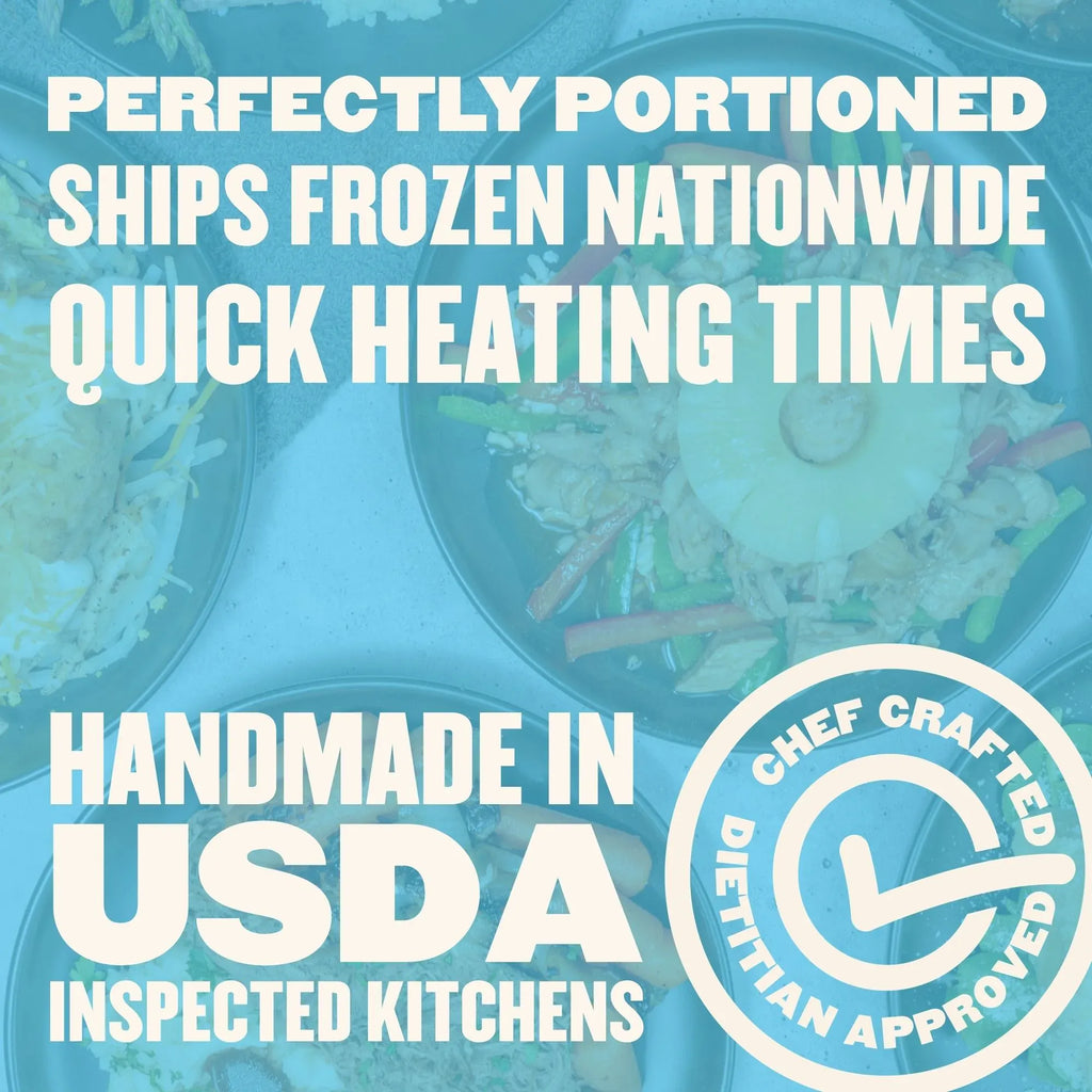 Chef-crafted, dietitian-approved Basics Meal Plan meals shipped frozen nationwide, perfectly portioned