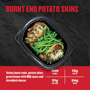 Clean Eatz Kitchen Burnt End Potato Skins - turkey burnt ends in BBQ sauce with potato skins and green beans