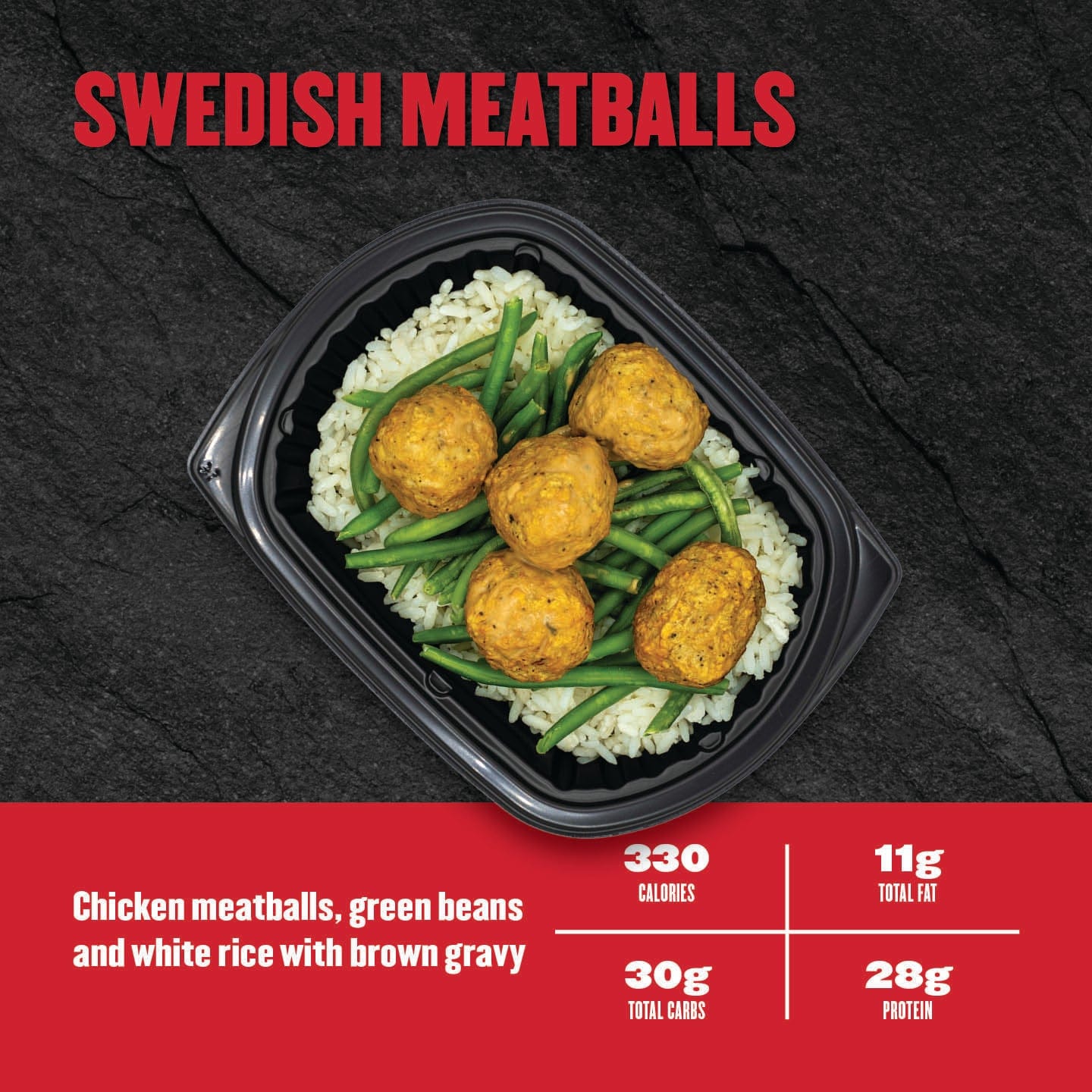 Clean Eatz Kitchen Swedish Meatballs - chicken meatballs with brown gravy, green beans and white rice