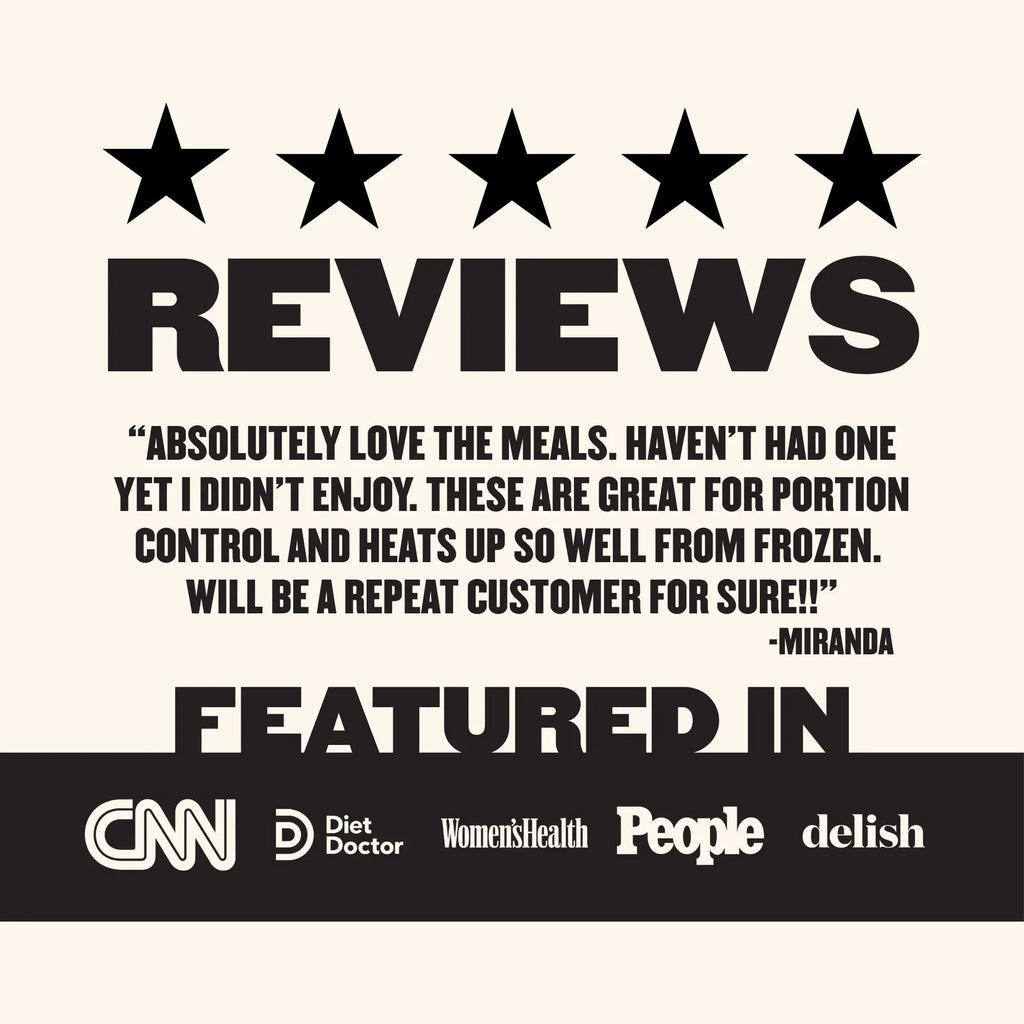 Five-star Clean Eatz Kitchen customer review featured in CNN, Diet Doctor, Women's Health, People, and Delish