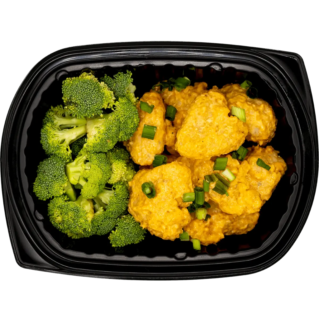 Fresh meal container with citrus-seasoned protein and rice