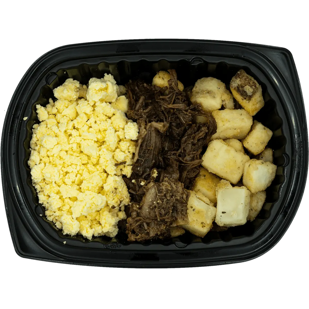 Flavorful sealed entree with spiced protein and soft grains