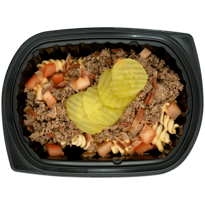 Sealed meal tray with balanced protein and vegetable portions