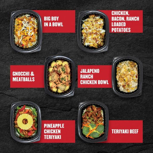 Assorted weekly meal trays with lean protein and sides
