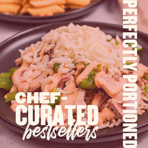 Chef-curated Hall of Fame bestseller meal with shredded beef, peppers, mushrooms, cheese, and rice