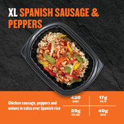Clean Eatz Kitchen XL Spanish Sausage & Peppers bowl with chicken sausage, peppers, onions and Spanish rice