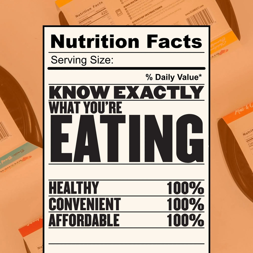 High Protein Meal Plan nutrition facts graphic showing healthy, convenient, and affordable prepared meals