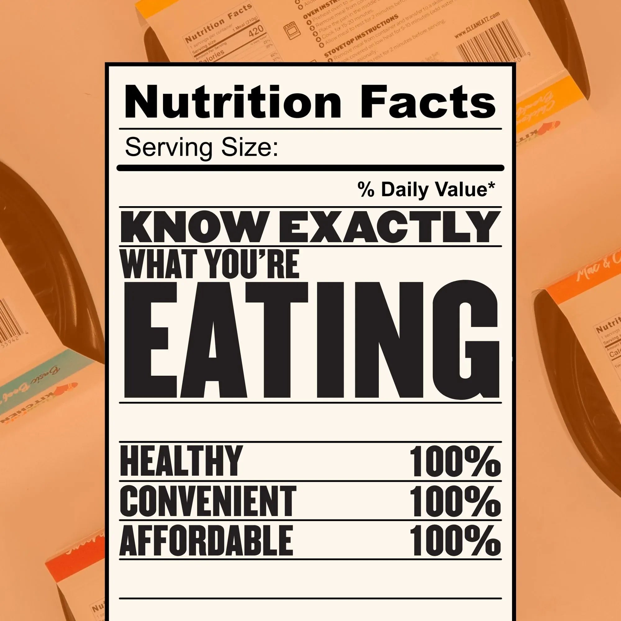 High Protein Meal Plan nutrition facts graphic showing healthy, convenient, and affordable prepared meals