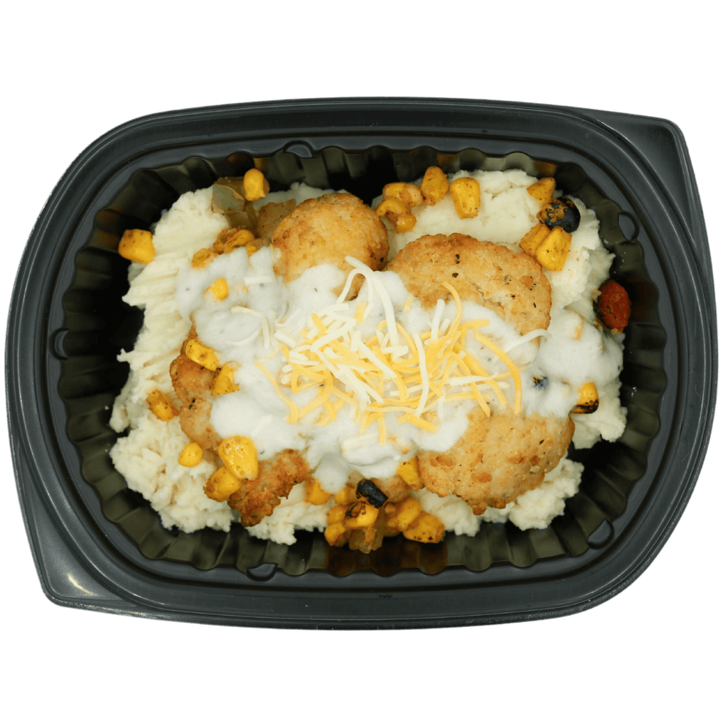 Southern fried chicken bowl with crispy chicken and gravy
