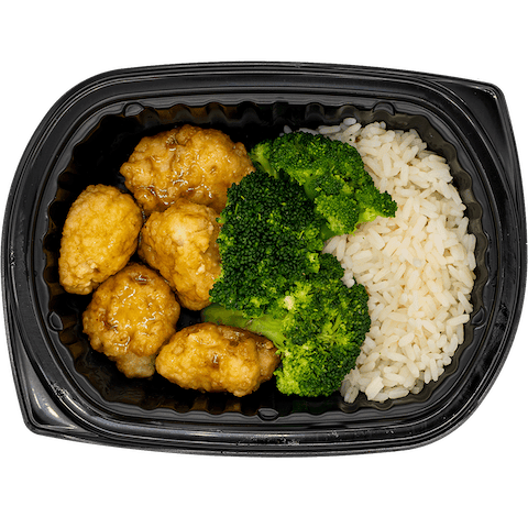 XL sesame chicken with crispy coating and sweet sesame glaze