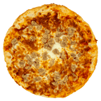 Pizza topped with chicken sausage, tomato sauce, and melted mozzarella cheese on a golden crust.