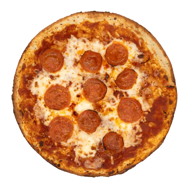 Pepperoni pizza with tomato sauce and melted mozzarella cheese on a golden crust.