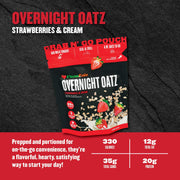 Overnight Oatz Strawberries & Cream Grab 'N' Go Pouch on a dark background
