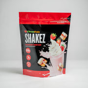 Clean Eatz Shakez Strawberry Shortcake protein powder package on a white background